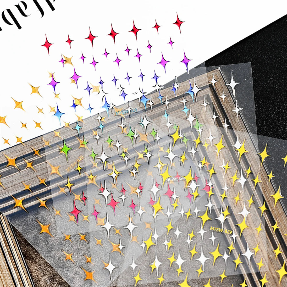 5-Pack 3D Holographic Star Nail Stickers – Gold & Silver Decals 3D Nail Art Stickers QXL 5pcs