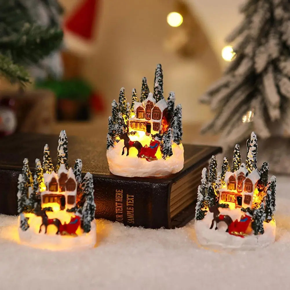 LED Christmas Village House Resin Statue | Holiday Decor Christmas Village Statue QXL