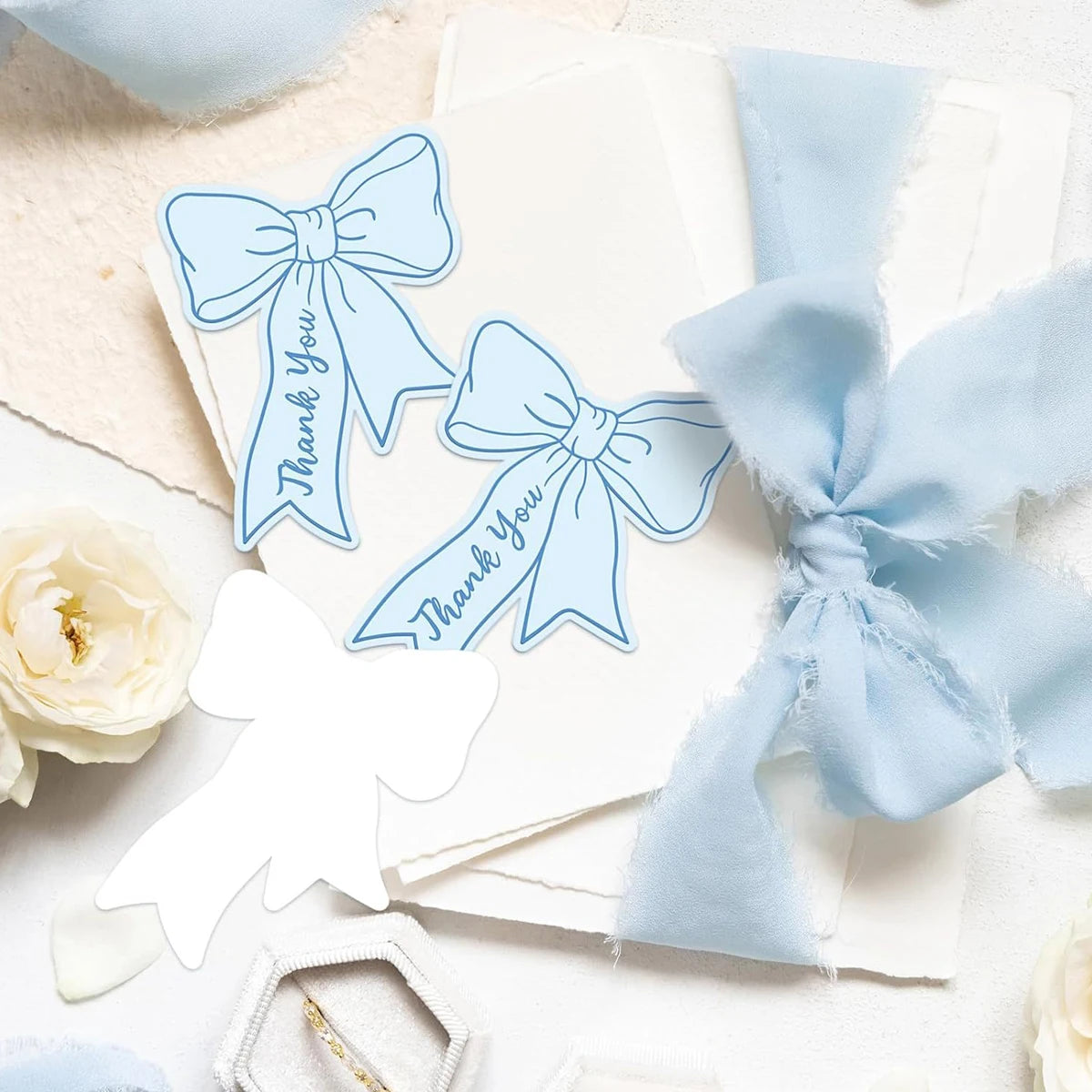 50-Pack Pink & Blue Bow Thank You Cards | Blank Place Cards Thank You Cards QXL