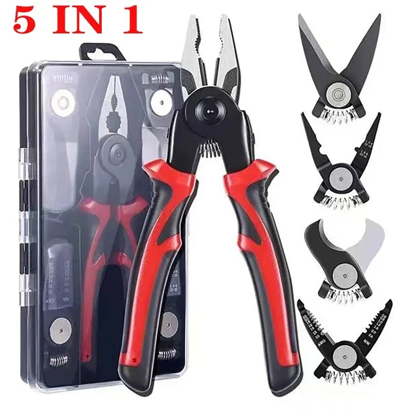 5-in-1 Interchangeable Head Pliers Set | Wire Stripper & Crimper Interchangeable Pliers Set QXL Default Title
