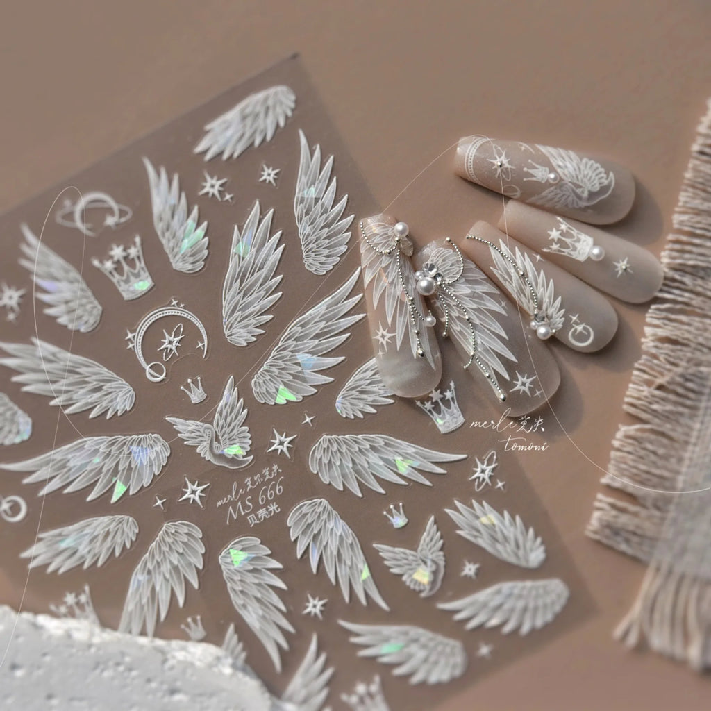 5D Nail Art Stickers – Angel Wings, Feather & Pearl Decals Nail Art Stickers QXL