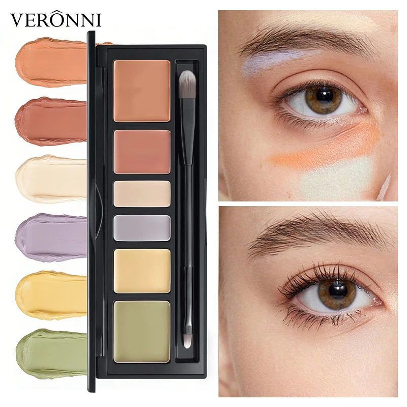 6-Color Full Coverage Concealer Palette with Brush Concealer Palette QXL