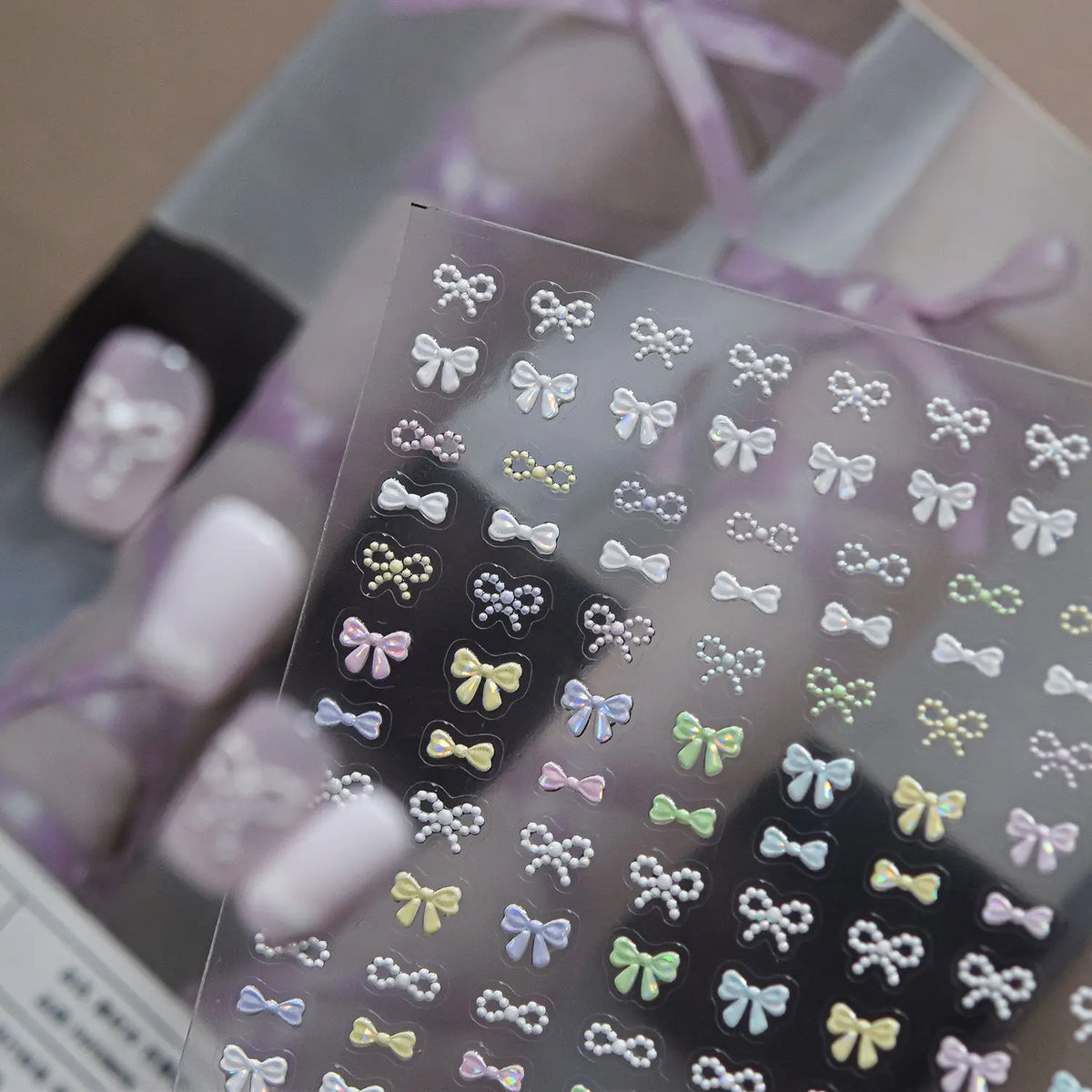 5D Bow Nail Stickers | Pearl Macaron French Style Decals Nail Art Stickers QXL