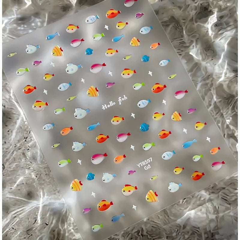 5D Ocean Fish Nail Stickers | Colorful Self-Adhesive Decals Nail Art Stickers QXL YT8597Gd