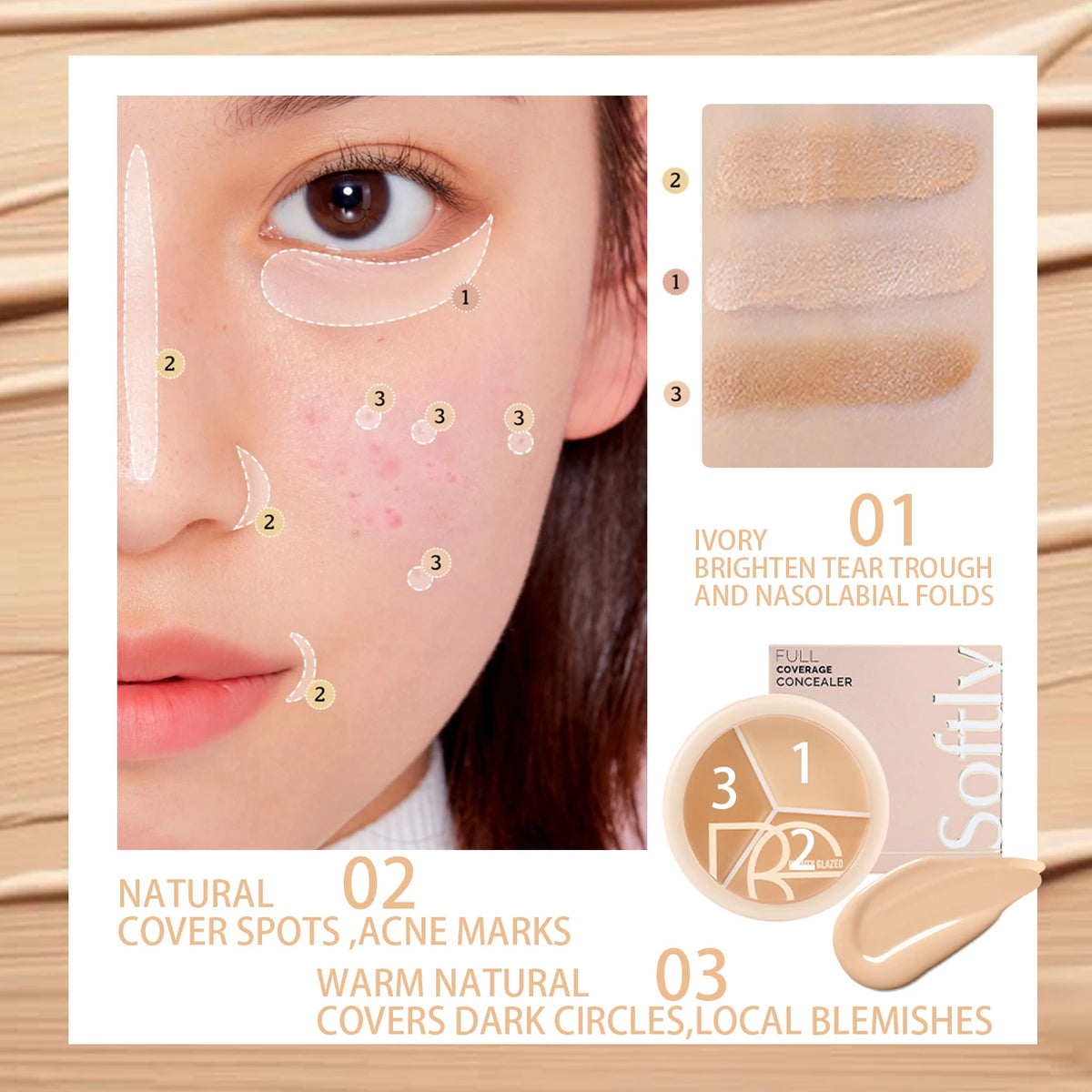 Beauty Glazed 3-in-1 Color Correcting Concealer Palette Concealer Palette QXL