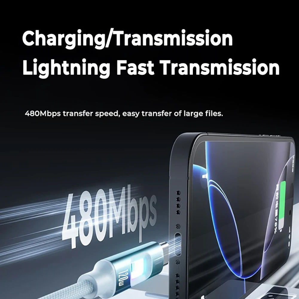 120W USB-C to C Fast Charging Braided Cable 6A PD Cord USB-C Charging Cable QXL