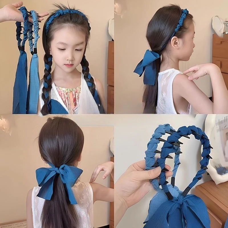 Blue Denim Ribbon Hair Hoop Headband | Korean Style Fashion Headband QXL