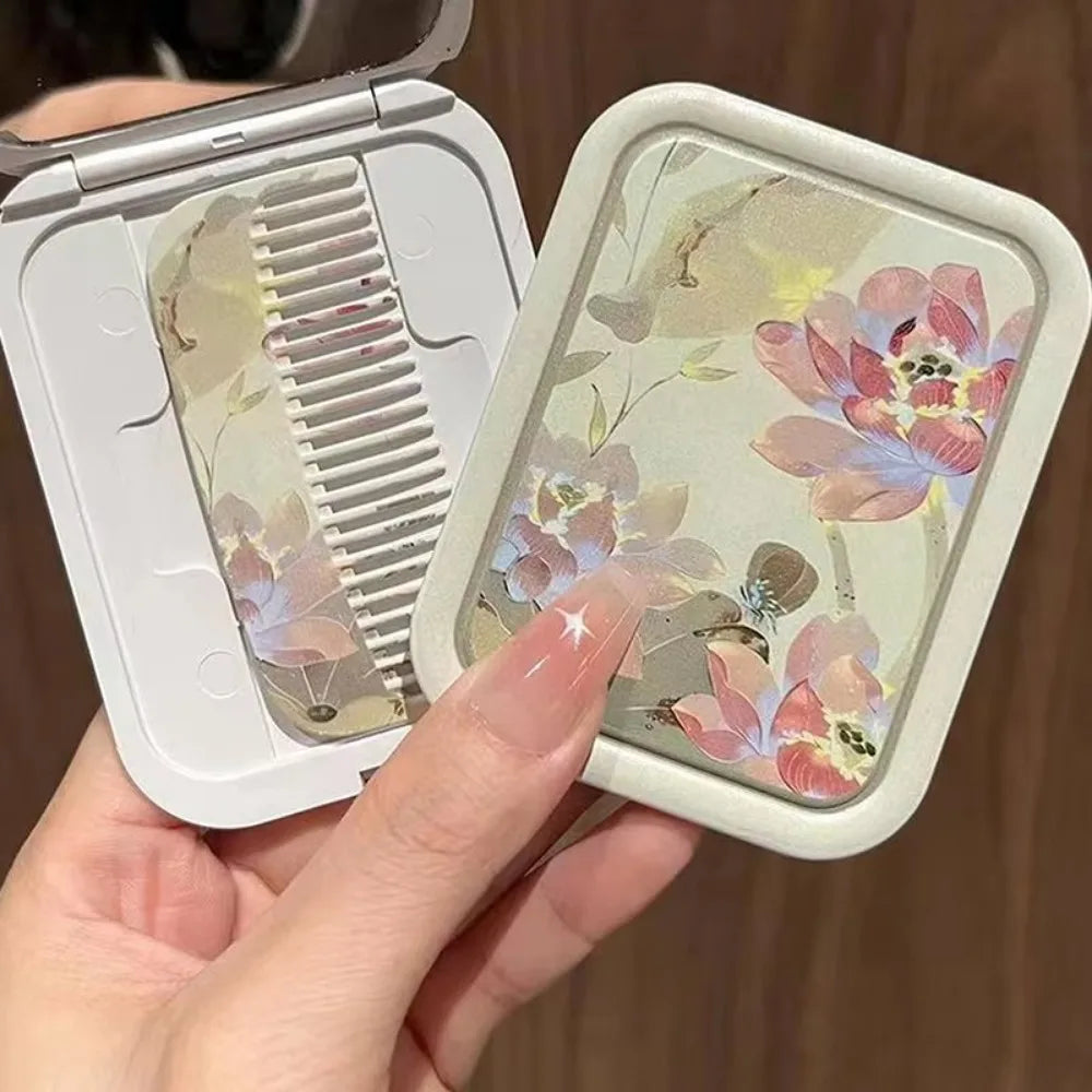 Lotus Folding Pocket Mirror with Comb | Compact Makeup Mirror Compact Makeup Mirror QXL