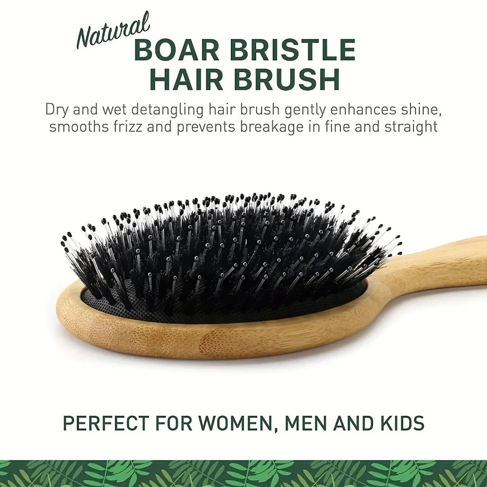 Boar Bristle Bamboo Paddle Hair Brush | Detangle & Scalp Massage Paddle Hair Brush QXL