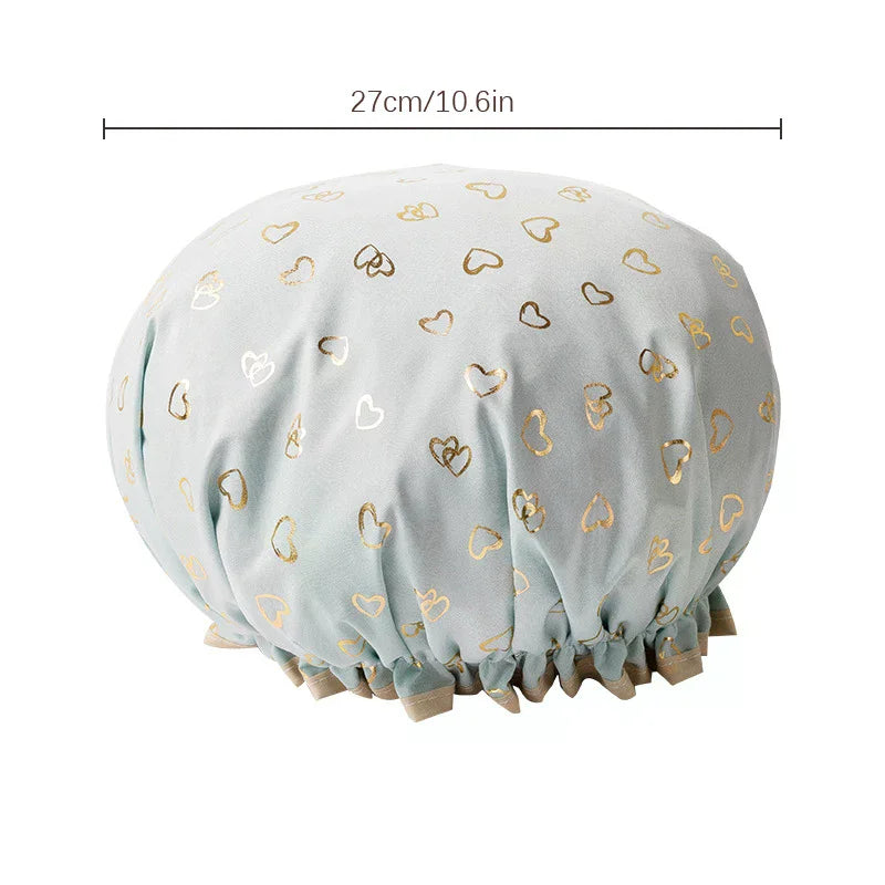 Double Layer Waterproof Shower Cap | PEVA Elastic Hair Cover Shower Cap QXL