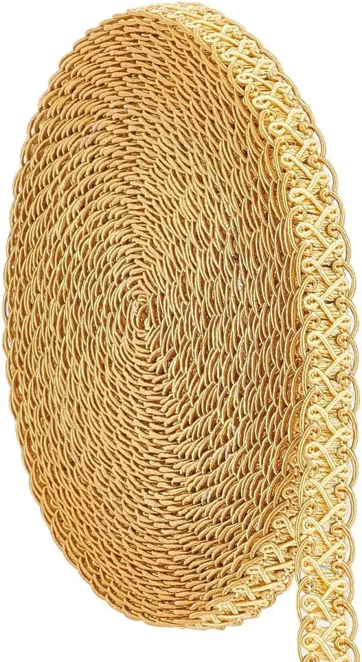 Golden Gimp Braid Trim 15mm – 13 Yards Woven Lace Ribbon Decorative Braid Trim QXL