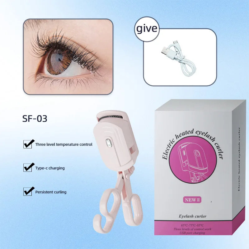 Electric Heated Eyelash Curler | Quick-Heat Portable Lash Tool Heated Eyelash Curler QXL pink