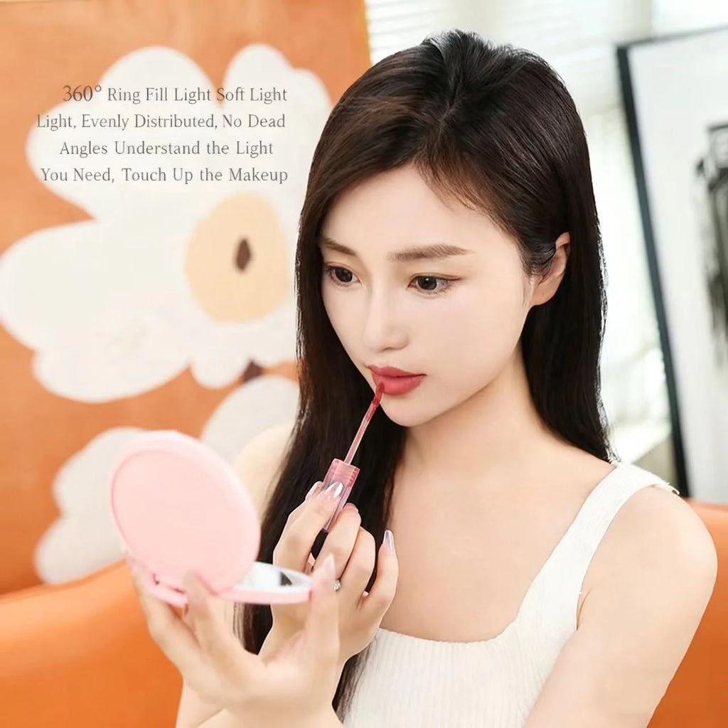Mini LED Lighted Compact Makeup Mirror – Foldable Portable LED Compact Mirror QXL