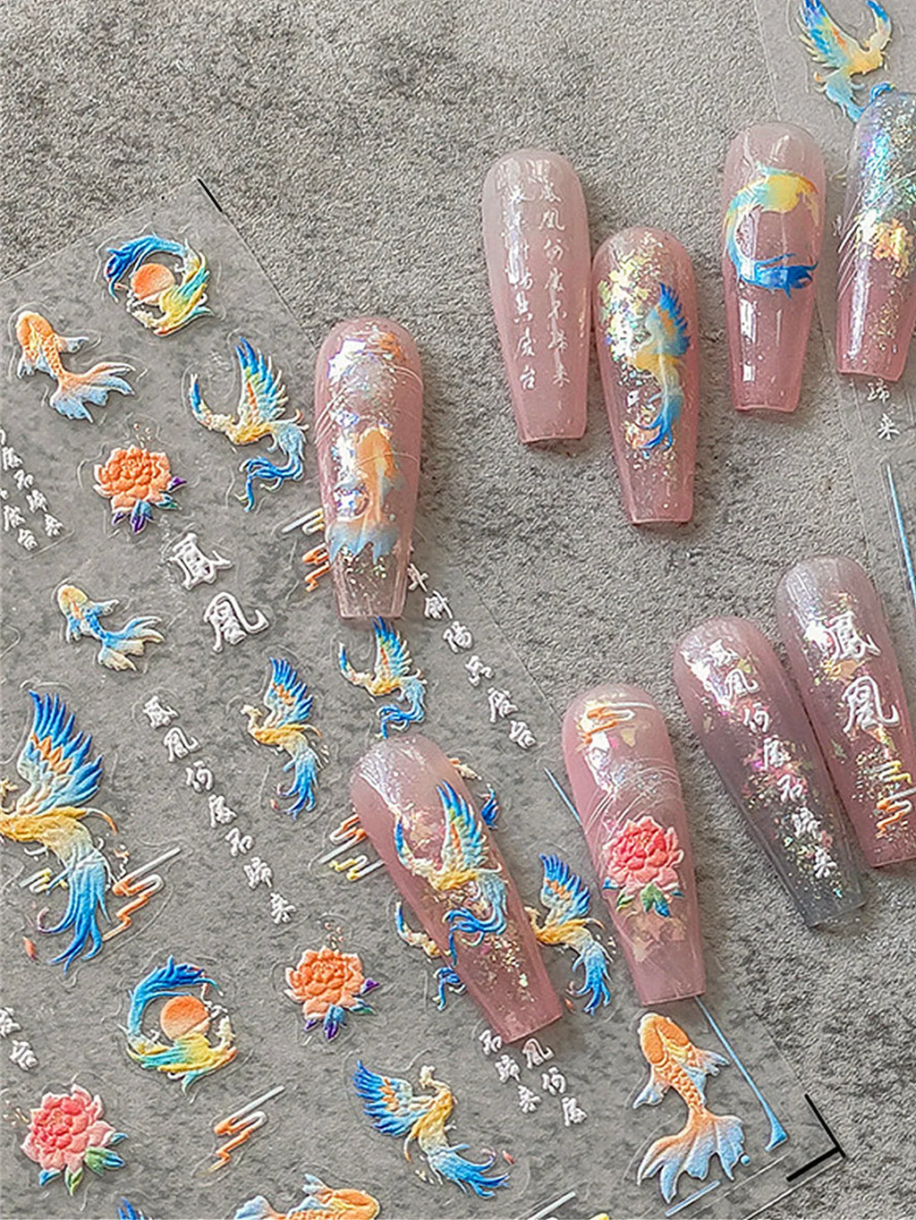 5D Phoenix Embossed Nail Sticker | Ancient Totem Nail Decal Nail Art Sticker QXL