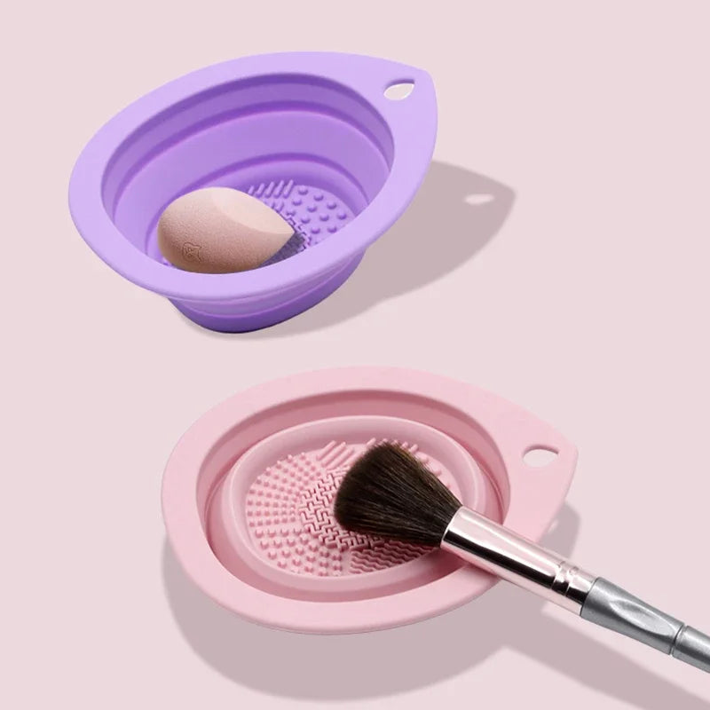 Foldable Silicone Makeup Brush Cleaning Bowl & Scrubber Brush Cleaning Bowl QXL