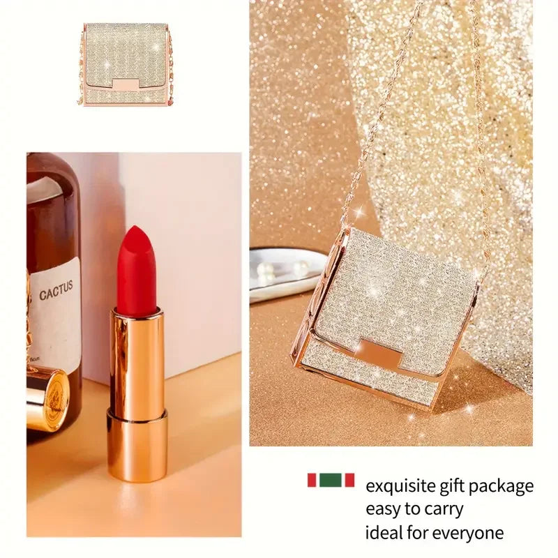 VERONNI 3-Pc Velvet Lipstick Set with Chain Bag | Long-Lasting Lipstick Gift Set QXL