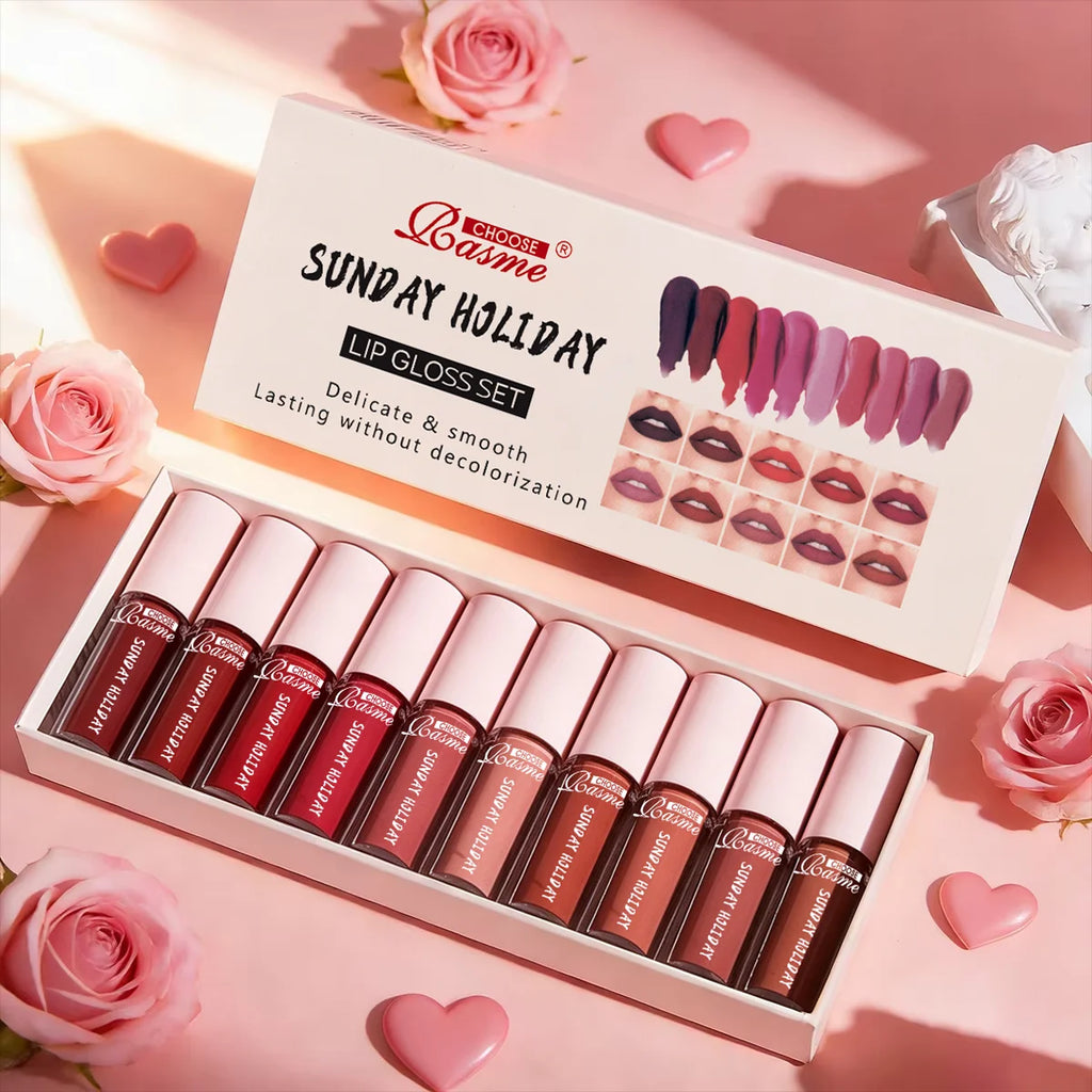10-Piece Velvet Lip Gloss Set | Waterproof Matte Lipstick Lip Gloss Set QXL