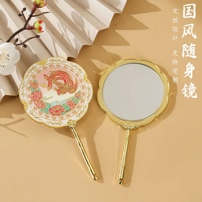 Chinese Style Metal Mirror & Comb Set | Phoenix Peony Design Handheld Mirror Set QXL