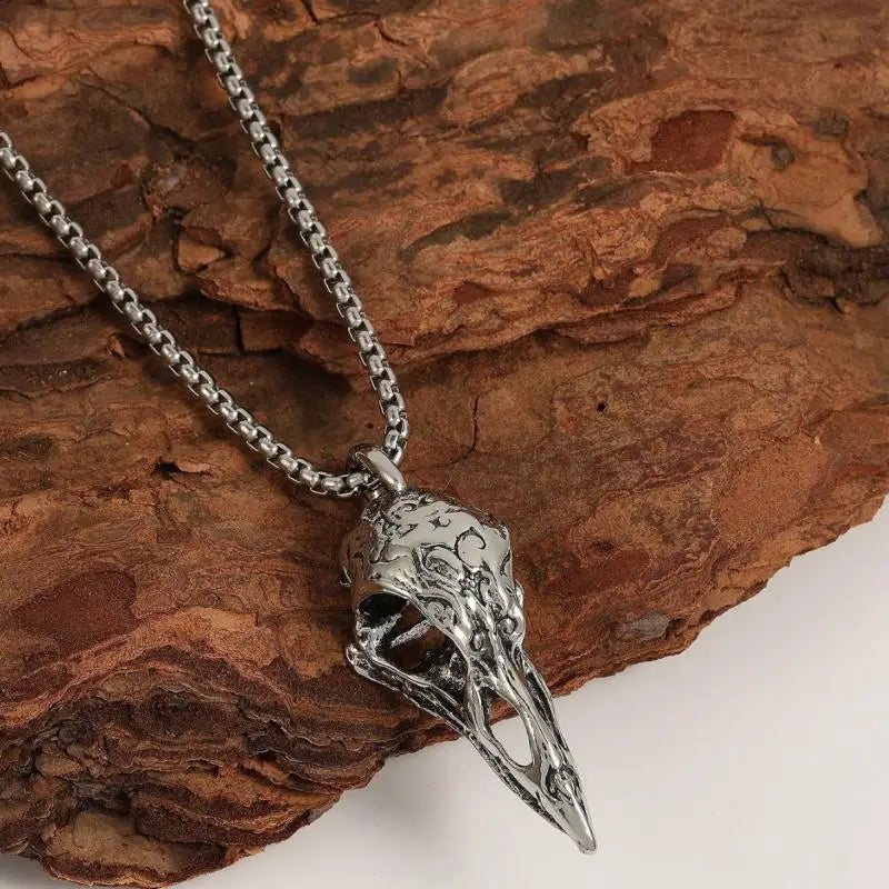 Nordic Crow Skull Pendant Necklace | Stainless Steel Gothic Pendant Necklace QXL