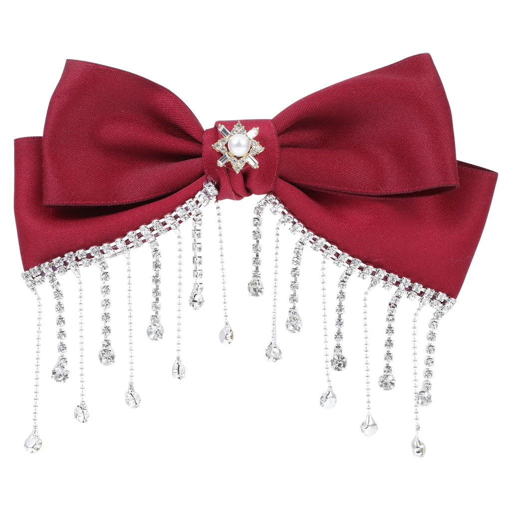 Red Bowknot Rhinestone Hair Clip | Alligator Bow Clip Bow Hair Clip QXL