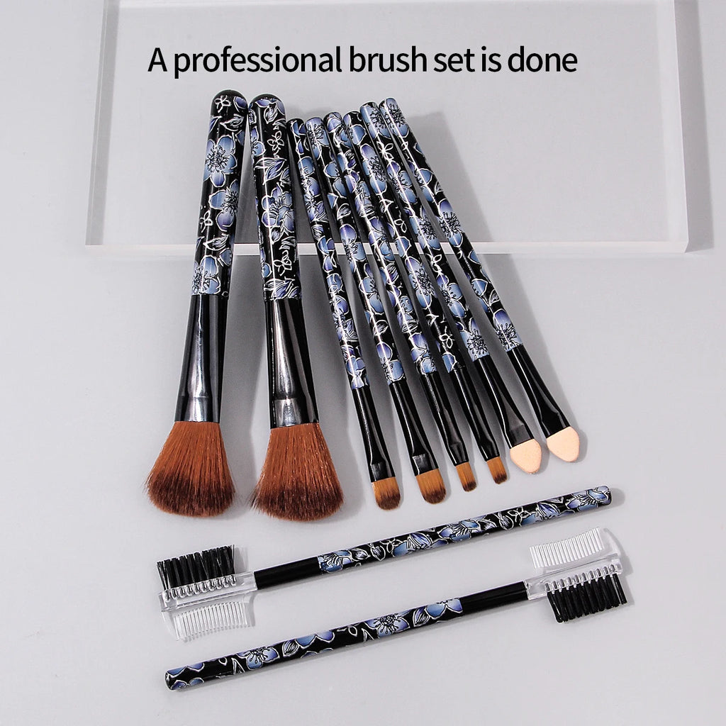 KOSSHOW 10-Pc Blue Leopard Makeup Brush Set | Kabuki & Powder Makeup Brush Set QXL