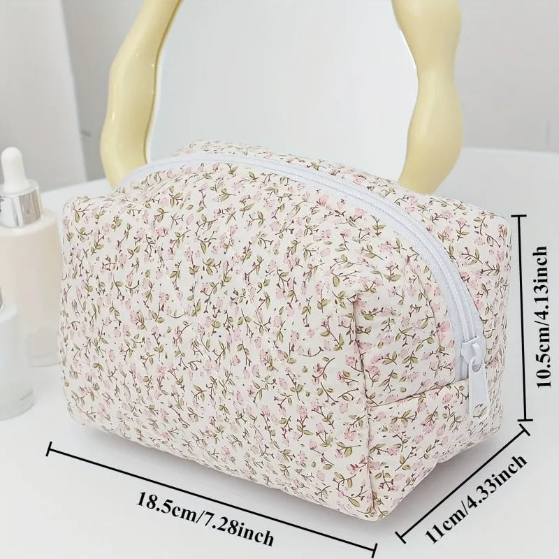 Floral Quilted Makeup Bag | Large Fabric Toiletry Organiser Fabric Makeup Bag QXL