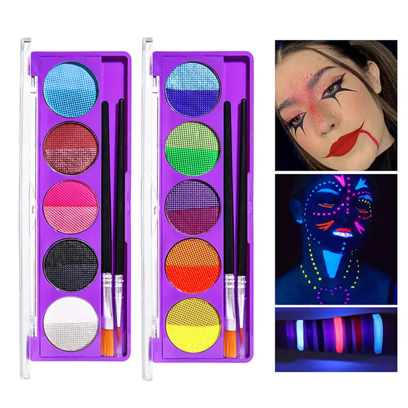 10-Color UV Neon Face & Body Paint Palette | Glow Kit Face & Body Paint QXL