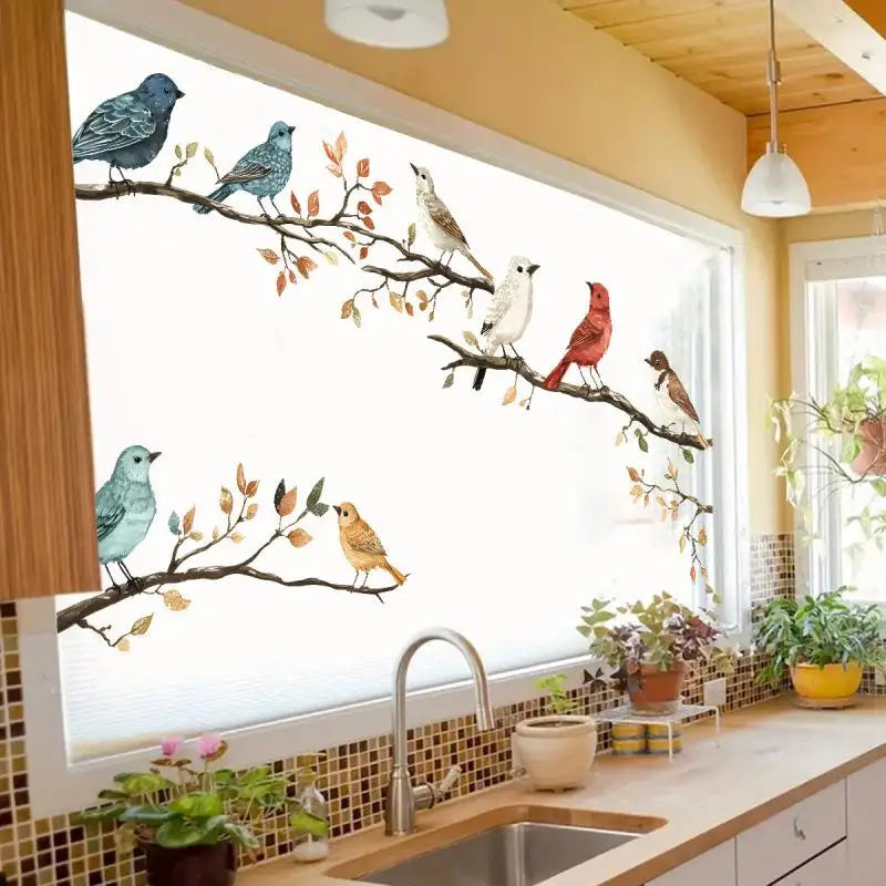 Watercolor Bird & Branches Removable Wall & Window Decal Wall Decal Sticker QXL