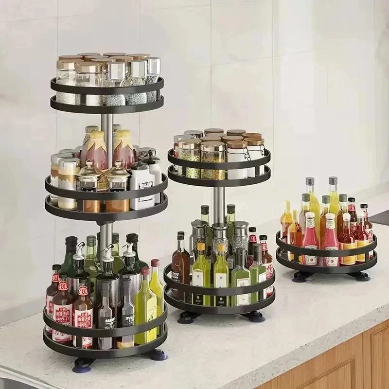 360° Rotating 3-Tier Spice Rack | Carbon Steel Lazy Susan Rotating Spice Rack QXL