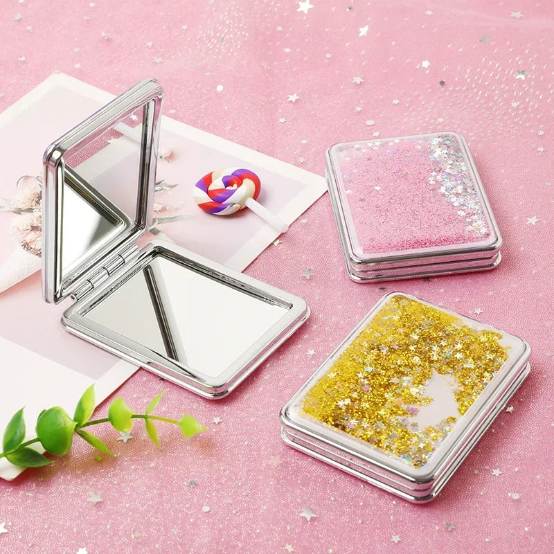 Double-Sided Folding Compact Pocket Mirror | Sparkling Sand Compact Makeup Mirror QXL