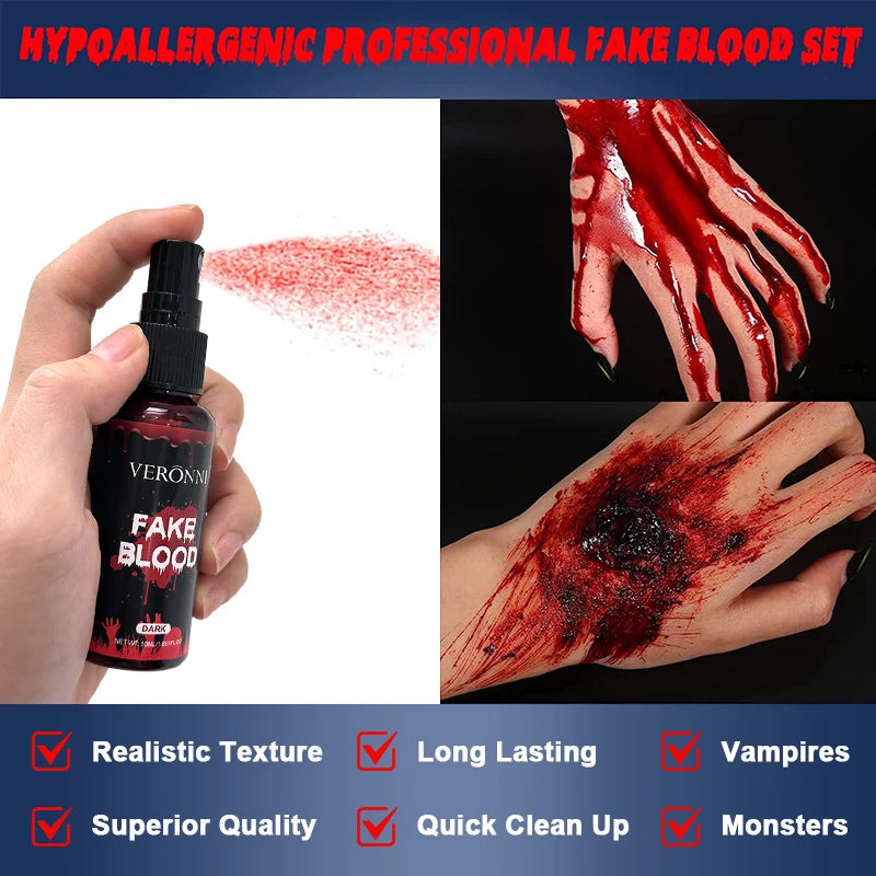 VERONNI Halloween Fake Blood Spray 50ml | SFX Costume Makeup Fake Blood Spray QXL