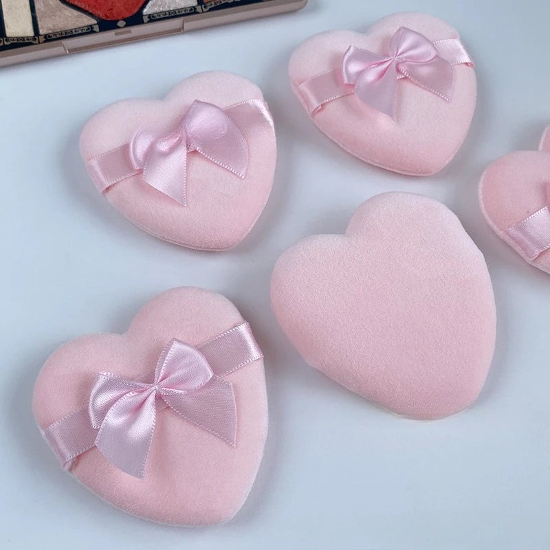 Heart-Shaped Bow Velvet Powder Puff | Soft Foundation Sponge Cosmetic Powder Puff QXL