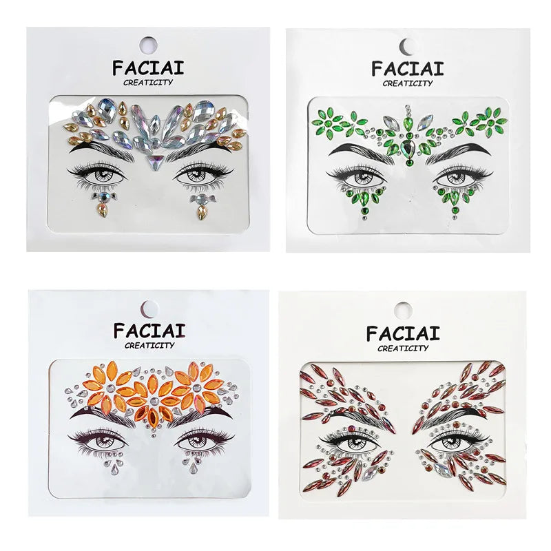 Rhinestone Face Gems & Glitter Temporary Tattoo Stickers Face Gem Stickers QXL