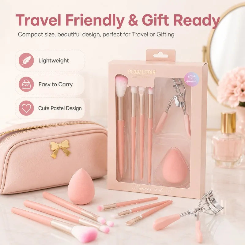 6-Piece Makeup Brush Set with Sponge & Eyelash Curler Makeup Brush Set QXL