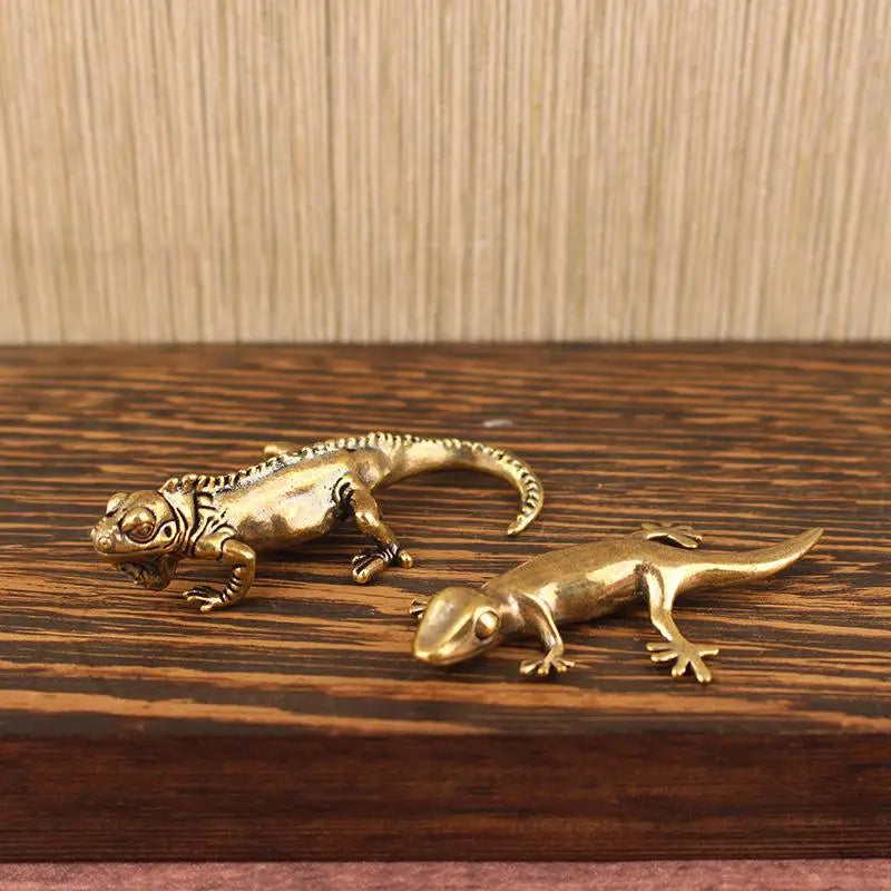 Antique Brass Gecko Figurine | Lucky Lizard Home Decor Ornament Decorative Figurine QXL