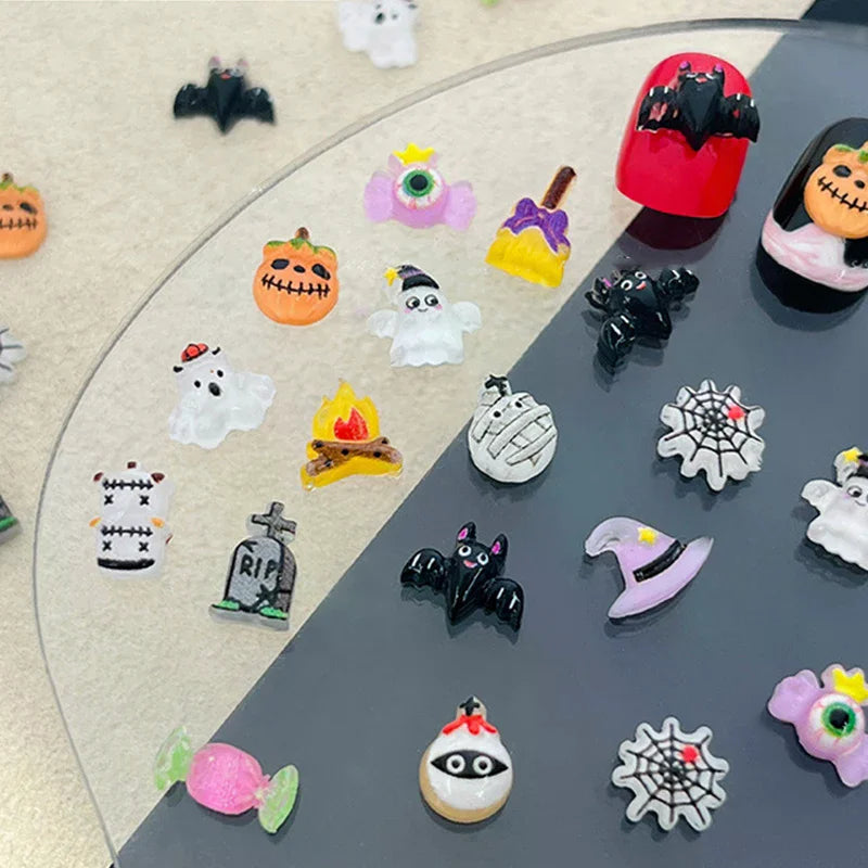 30-Pc Halloween 3D Resin Nail Charms | Pumpkin Ghost Kawaii Nail Art Charms QXL