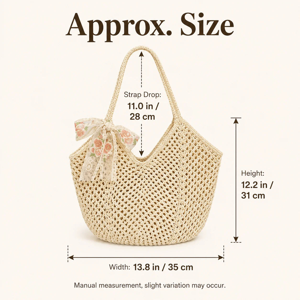 Women's Crochet Tote Bag | Lace Bow Woven Beach Shoulder Bag Crochet Shoulder Tote QXL