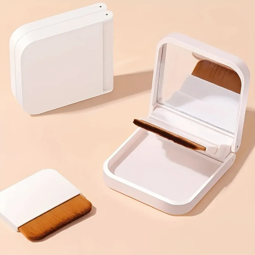 2-in-1 Compact Foundation Brush Set with Mirror Box | Flat-Head Foundation Brush Set QXL