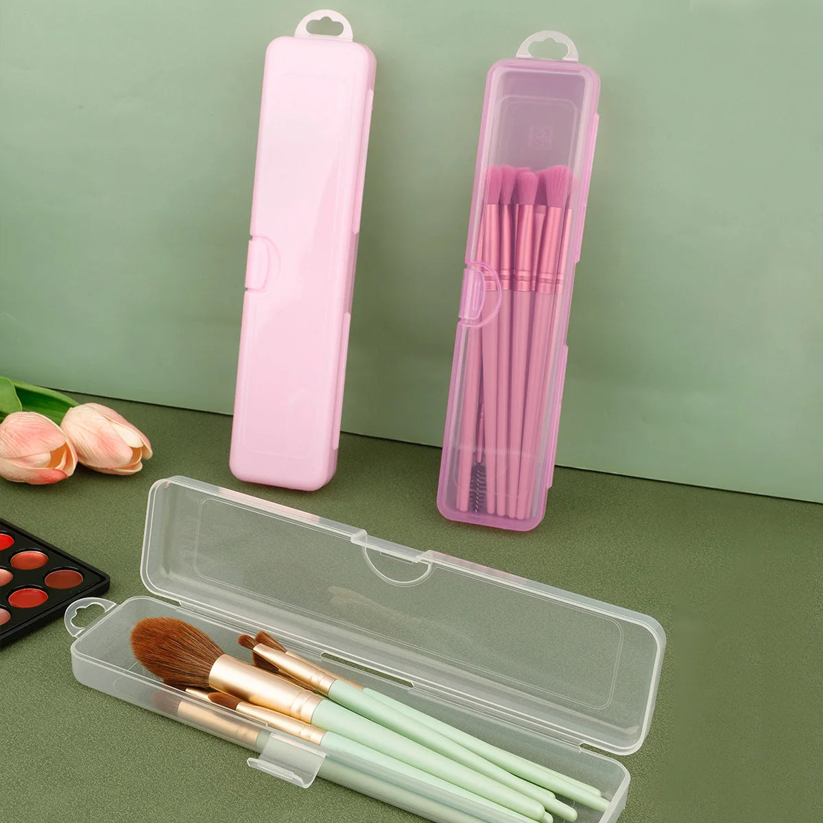 Portable Dustproof Makeup Brush Case with Lid | 5-Pack Travel Makeup Brush Organizer QXL