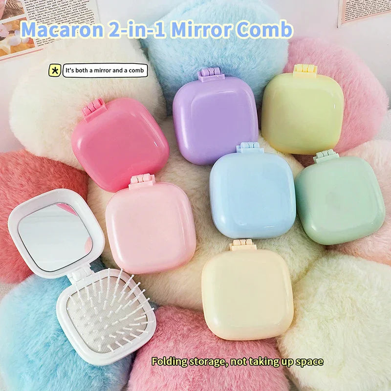 Folding Mirror Comb | Portable Air Cushion Travel Hair Brush Folding Mirror Comb QXL
