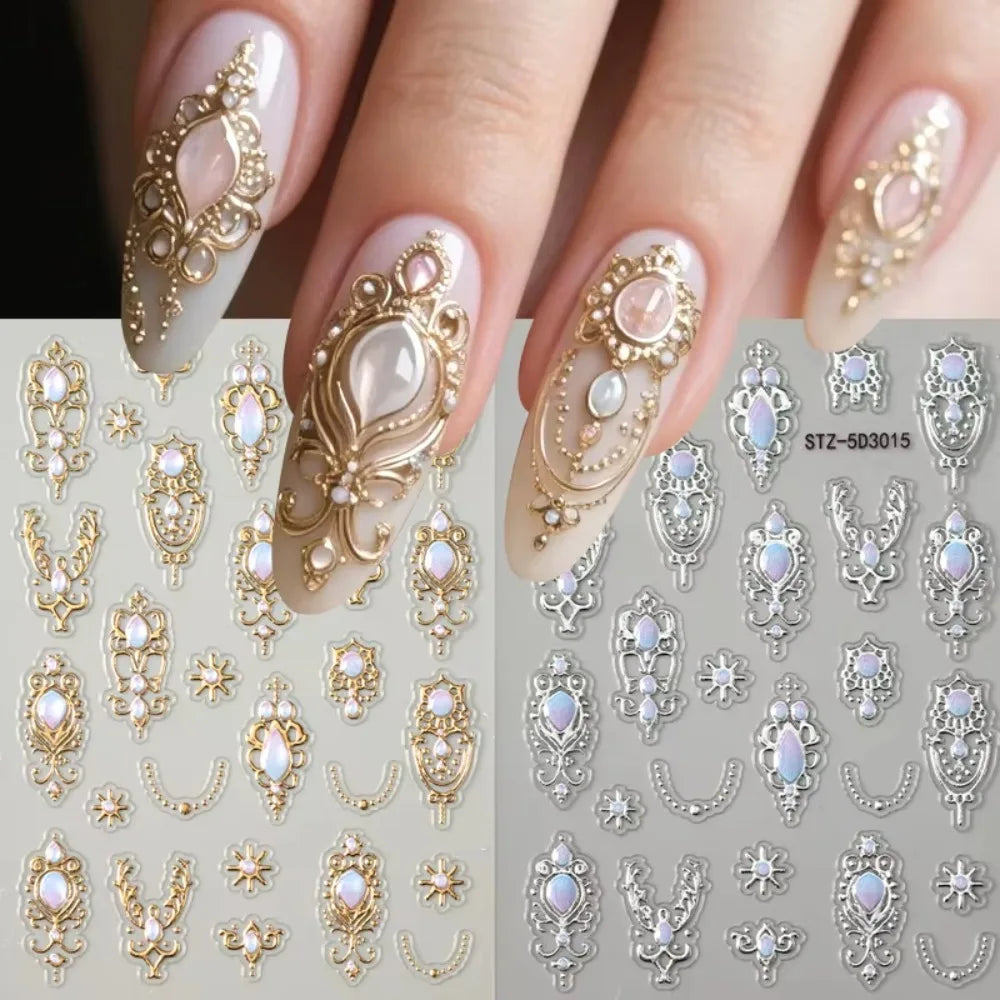 5D Baroque Nail Art Stickers | Crown Scepter Water Decals Nail Art Stickers QXL