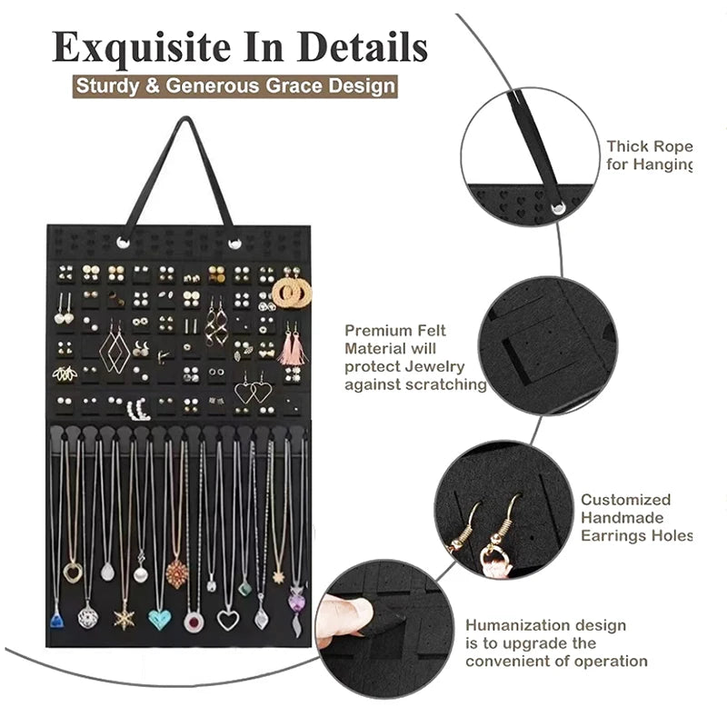 Felt Hanging Jewelry Organizer for Earrings, Necklaces & More Jewelry Organizer QXL
