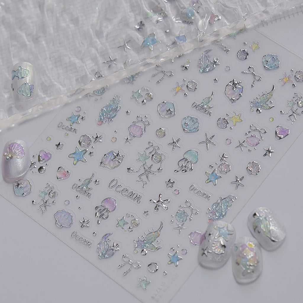 5D Ocean Nail Stickers – Mermaid, Jellyfish & Sea Decals Nail Art Stickers QXL