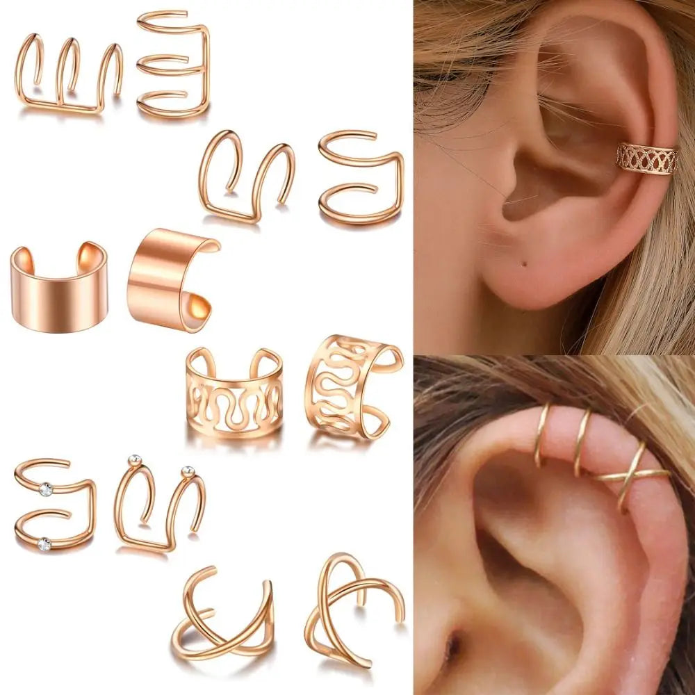 12-Pc Crystal Rhinestone Braid Clips & Non-Piercing Ear Cuffs Hair Jewelry Clips QXL