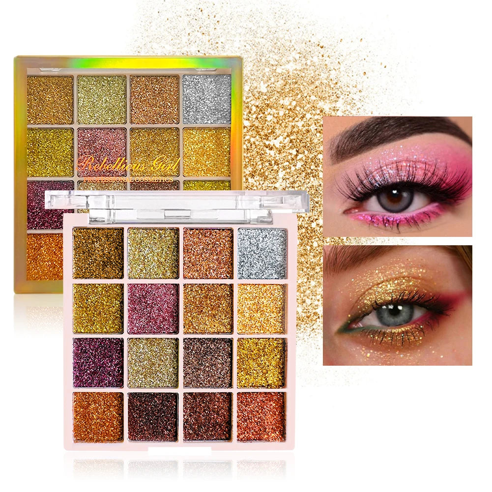 VERONNI 16-Color Glitter Eyeshadow Palette | Shimmer Sequin Glitter Eyeshadow Palette QXL 16 Colors