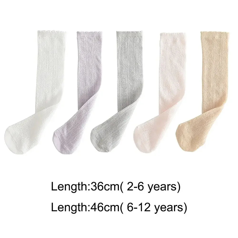Girls Cotton Mesh Knee-High Stockings | Hollow Long Socks 2–12Y Kids Knee-High Socks QXL