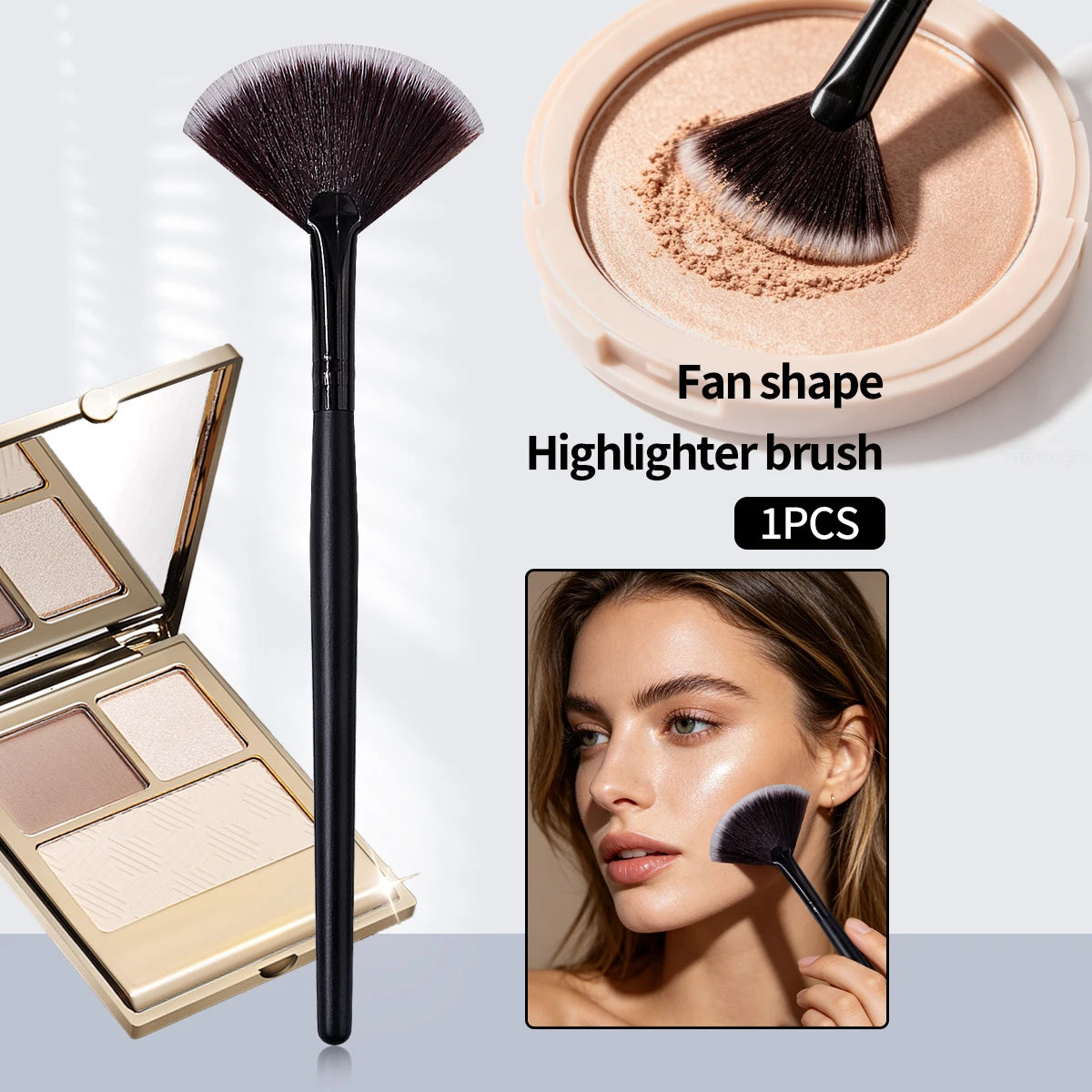 KOSSHOW Fan Highlighter Brush | Contour, Bronzer & Blush Fan Makeup Brush QXL black