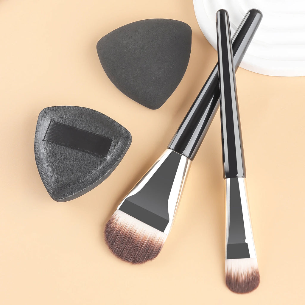 Ronshadow Foundation Brush & Triangle Powder Puff Set – 4 Pc Makeup Brush Set QXL