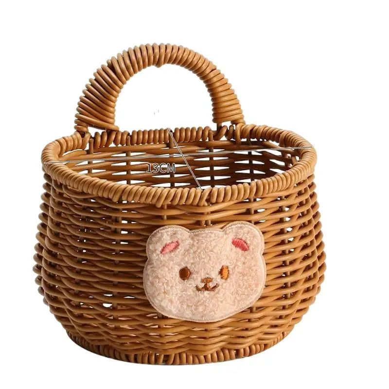 Wicker Bear Wall Hanging Basket | Bamboo Kitchen & Bath Storage Wall Hanging Basket QXL