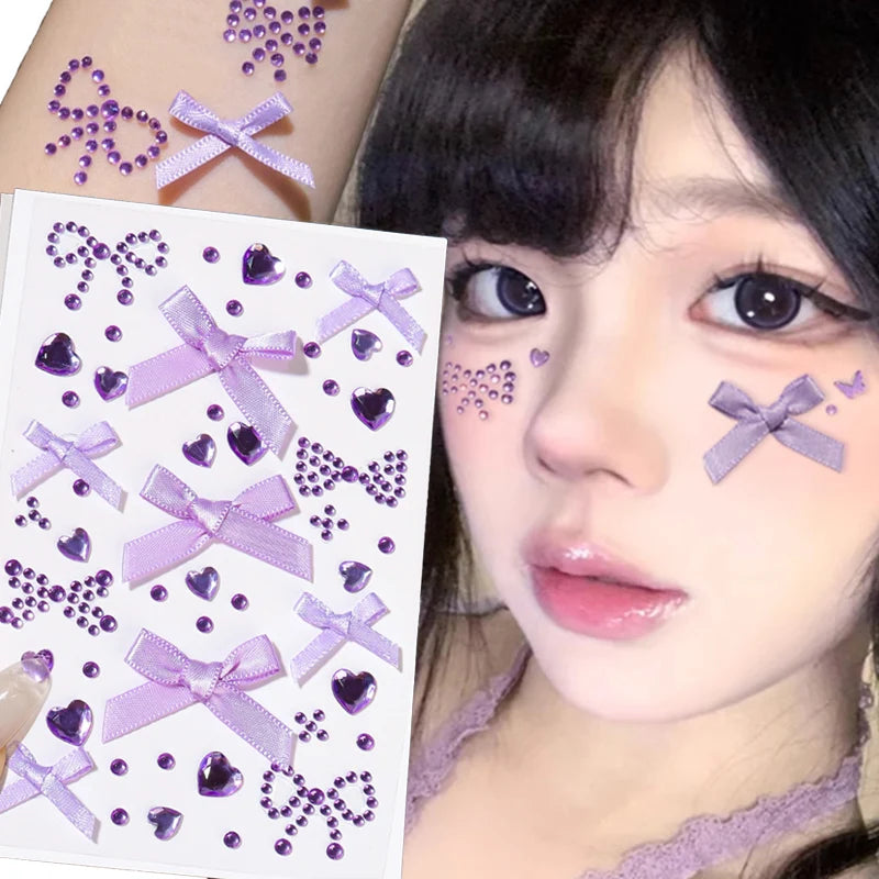 3D Rhinestone Bow Face Stickers | Halloween Cosplay Body Art Face & Body Stickers QXL